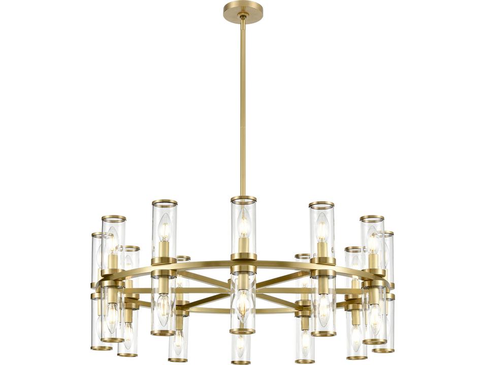 24-Light Revolve Chandelier in Natural Brass with Clear Glass