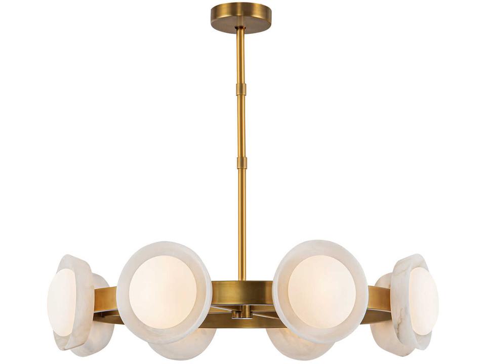 Alonso LED Chandelier in Vintage Brass and Alabaster