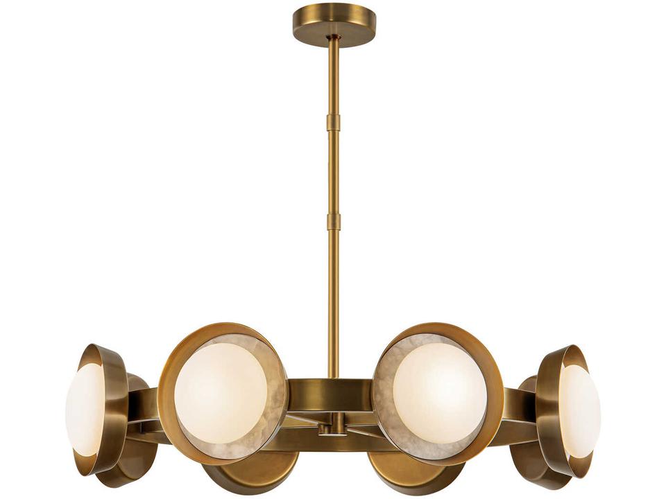 Alonso LED Chandelier in Vintage Brass with Alabaster Details