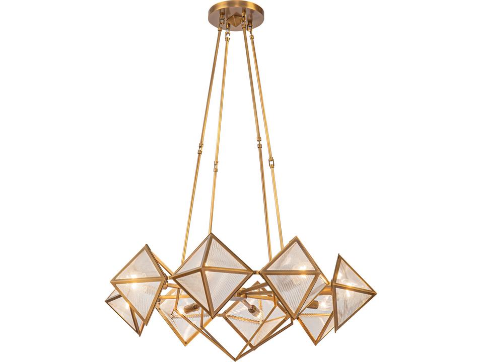 Cairo 8-Light Chandelier in Vintage Brass with Clear Ribbed Glass