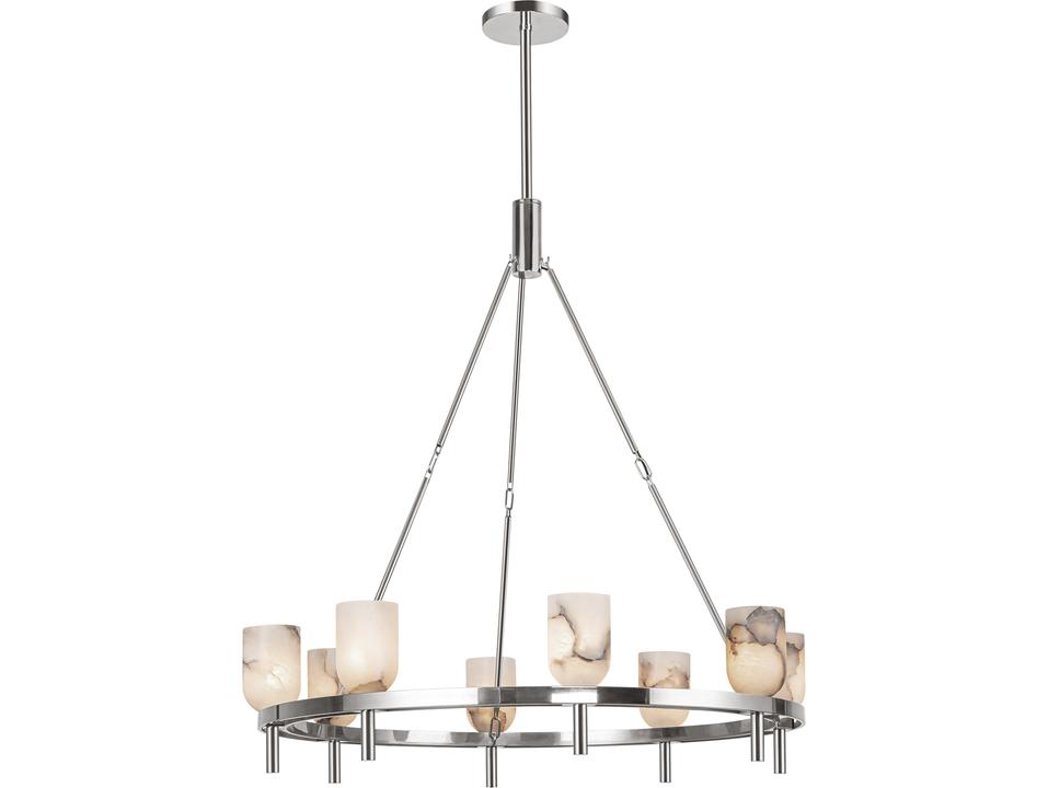 Lucian Round Chandelier in Polished Nickel and Alabaster