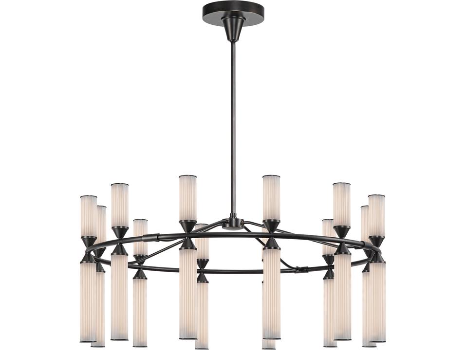 Edwin LED Chandelier in Urban Bronze with Frosted Ribbed Glass