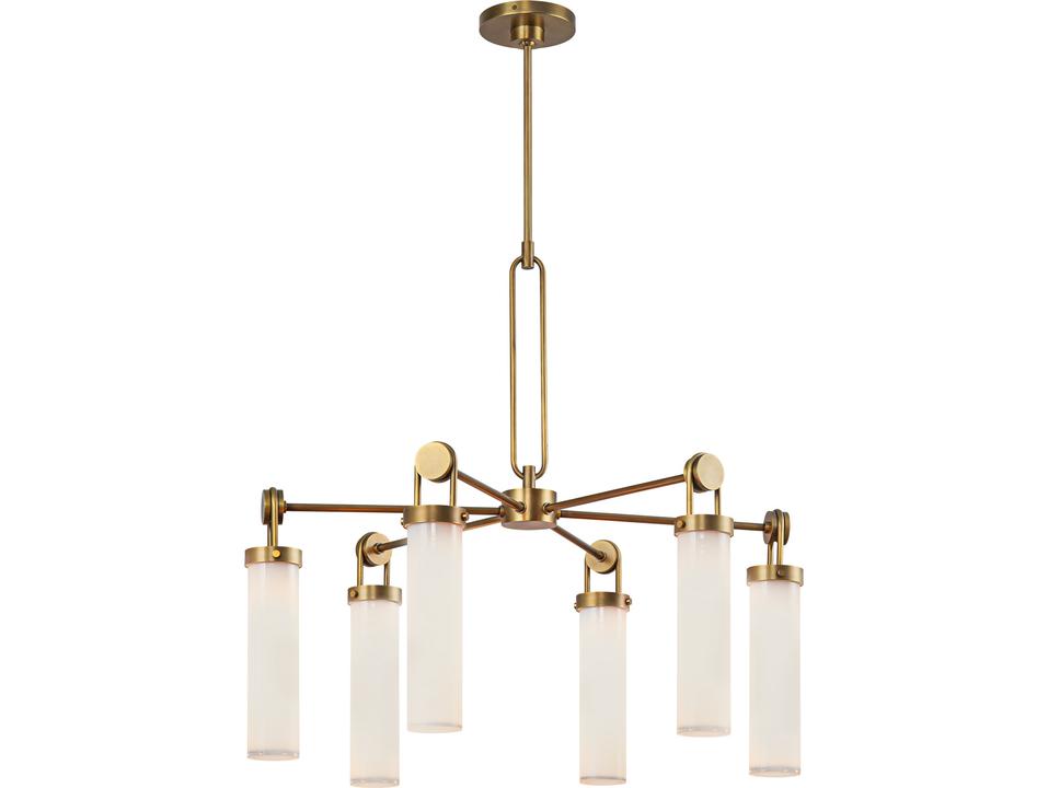 6-Light Chandelier Wynwood Vintage Brass Glossy Opal Glass