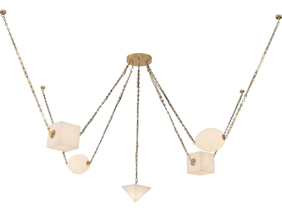 Mineral Patina Brass Alabaster Geometric Chandelier