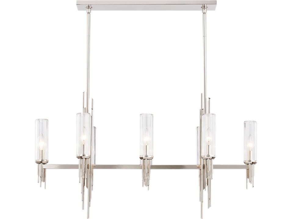 Torres Linear Pendant Light Polished Nickel Clear Ribbed Glass