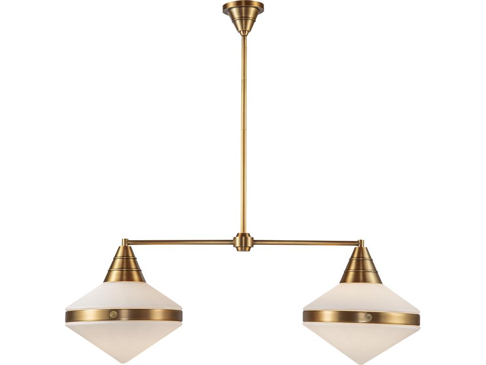 2 Light Linear Pendant Willard Vintage Brass Matte Opal Glass