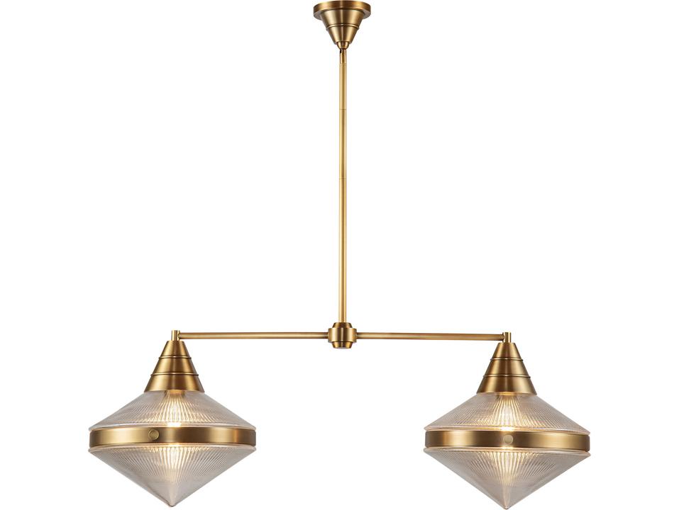 Willard 2-Light Linear Pendant in Vintage Brass and Clear Prismatic Glass