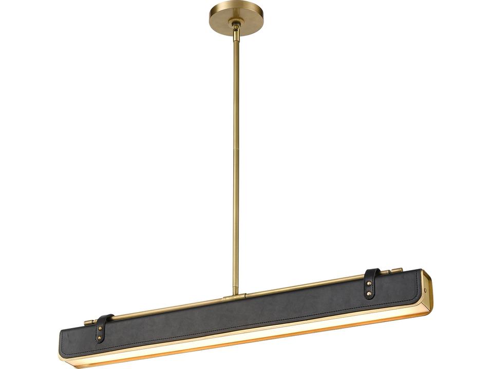 Valise LED Linear Pendant Light in Vintage Brass and Tuxedo Leather