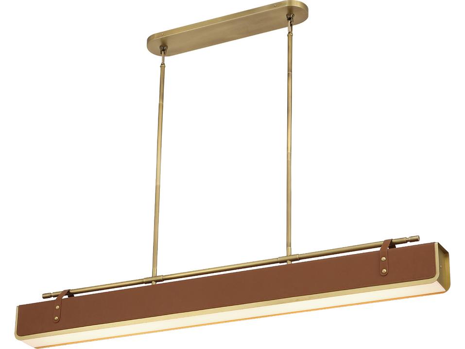Valise Linear LED Pendant Light Vintage Brass Cognac Leather
