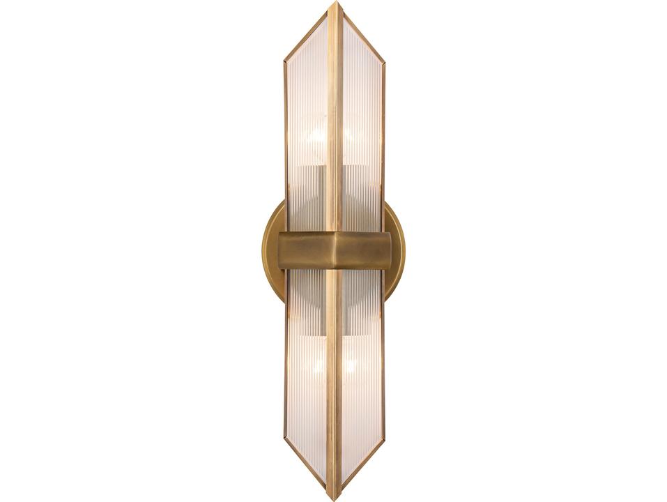 Cairo 2-Light Wall Sconce in Vintage Brass with Clear Ribbed Glass