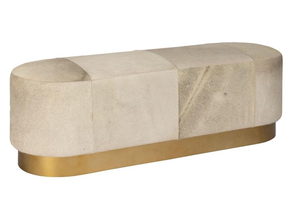 Jordan 60 Inch Bench Frosted Hair Hide Seat Antique Brass Base