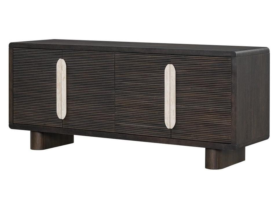 Creighton 74-Inch Sideboard in Medium Cinder Wood with Travertine Stone Handles