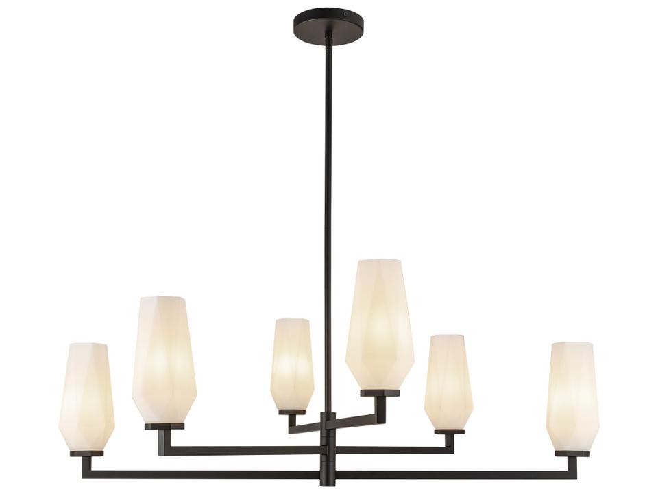 Krysta 6-Light Chandelier in Matte Black with Opal Glass