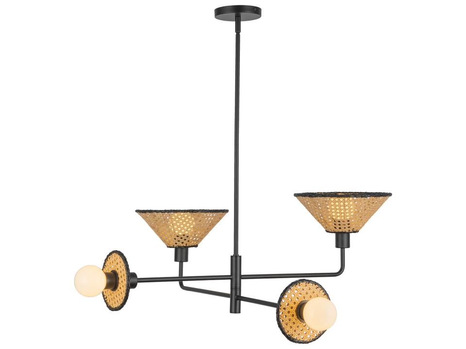 4-Light Piper Chandelier with Rattan Shades in Matte Black