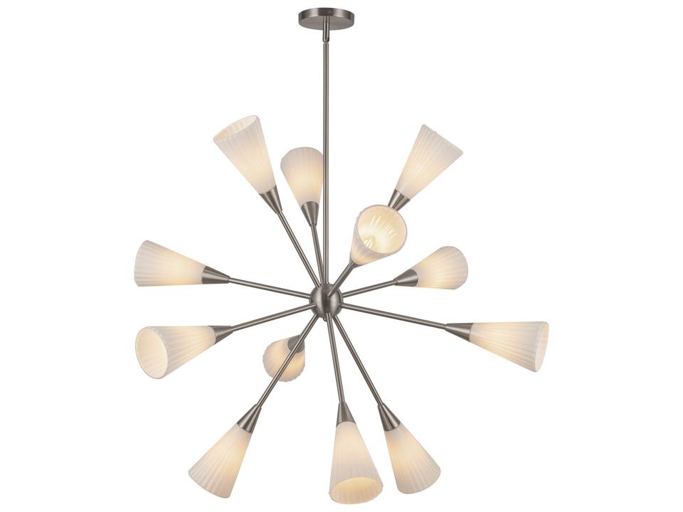 Cosmo Chandelier in Brushed Nickel with Ribbed Opal Glass