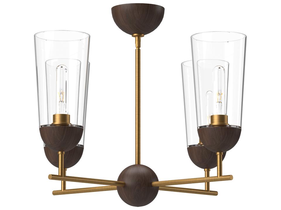 Emil Chandelier in Aged Gold and Walnut Contemporary