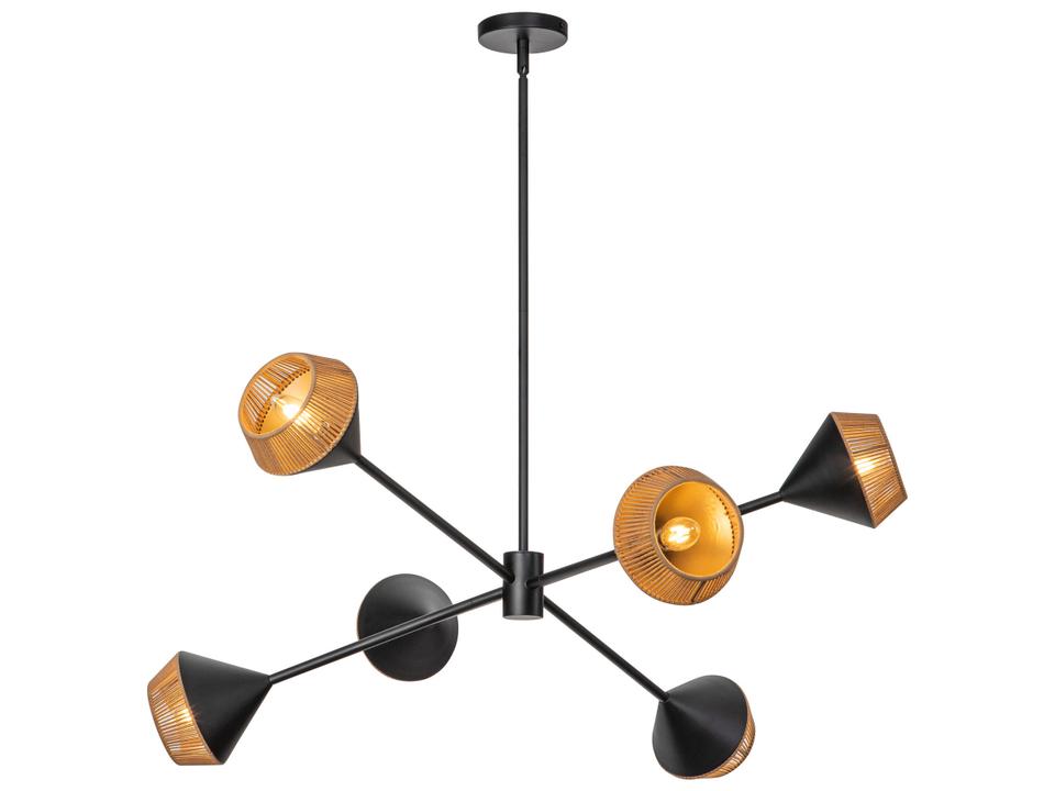 Daphne Chandelier Matte Black and Brown Rope Accent