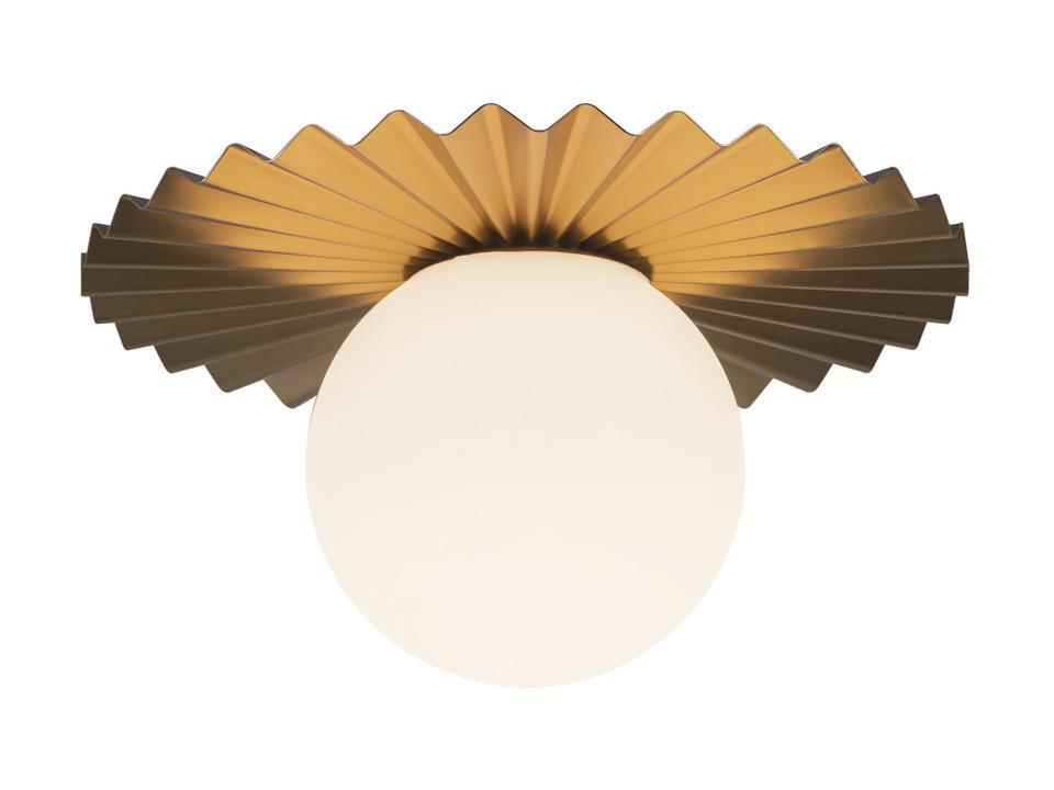 Plume 1-Light Flush Mount Ceiling Light in Brushed Gold with Opal Matte Glass