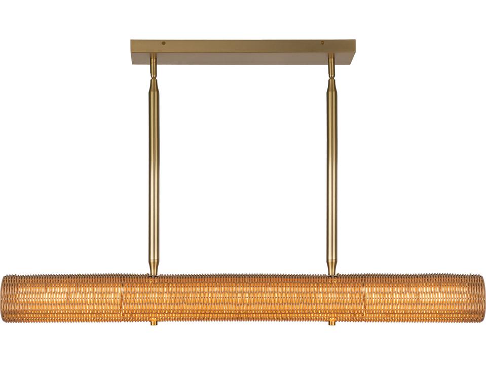 Maris Linear Pendant in Brushed Gold with Natural Rattan