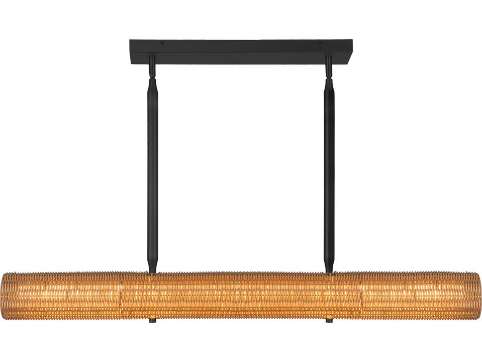 Maris 42 Inch LED Linear Pendant Matte Black with Rattan Shade