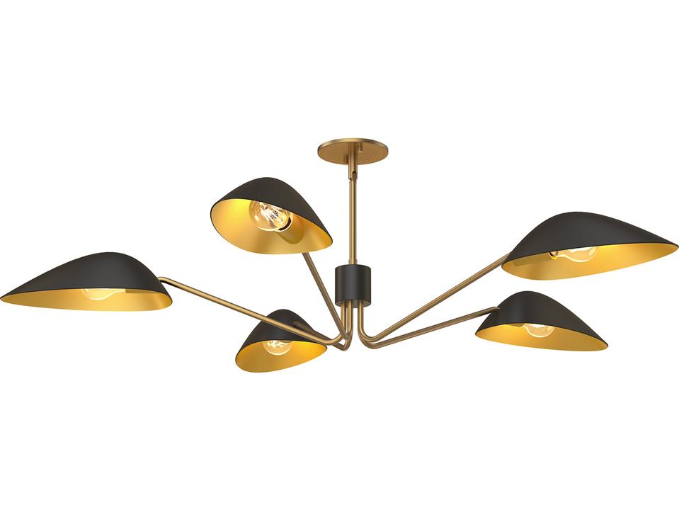 Oscar 5-Light 46-Inch Contemporary Pendant Light in Matte Black and Aged Gold