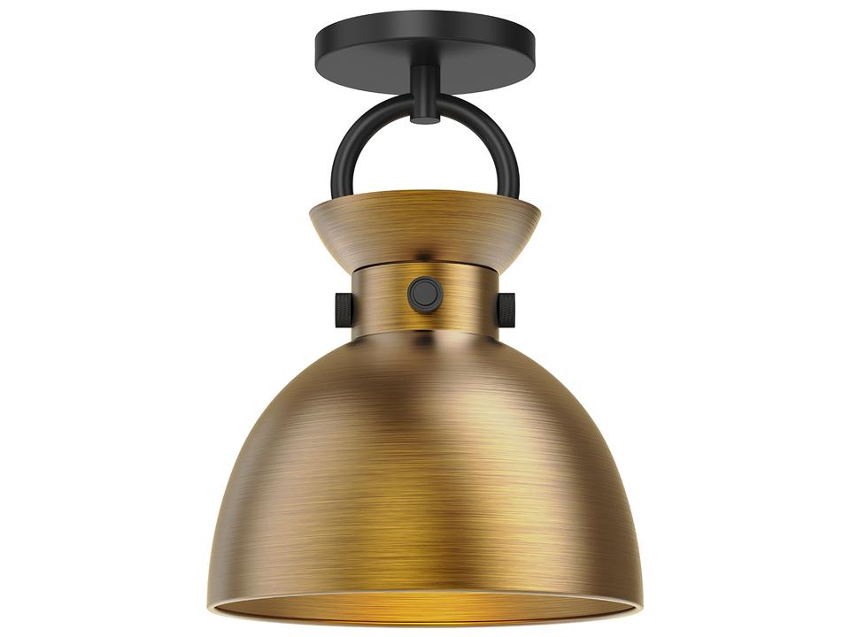 Waldo 1-Light Semi-Flush Mount in Matte Black and Aged Gold