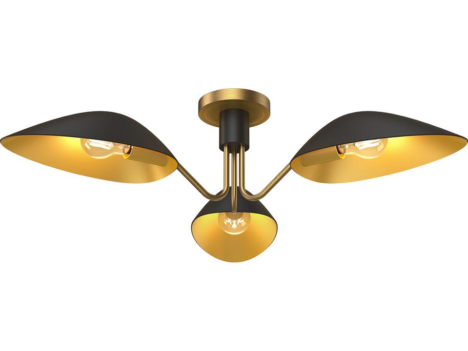 Oscar 3-Light Modern Semi-Flush Mount in Matte Black and Aged Gold
