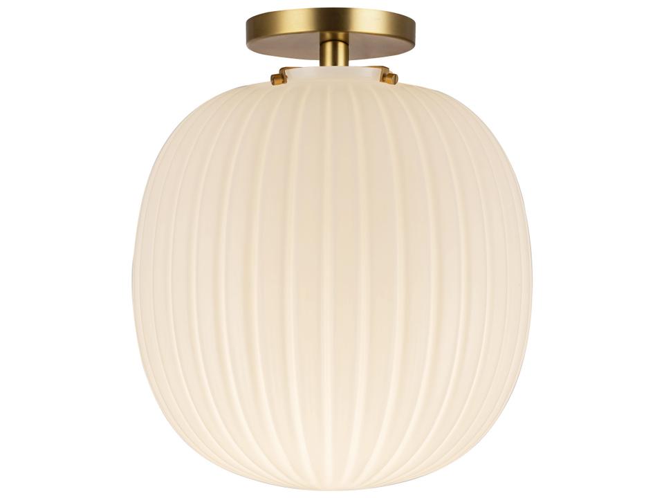 Cherise 1-Light Semi-Flush Mount in Brushed Gold with Ribbed Opal Glass