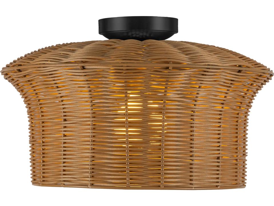 1-Light Kai Semi-Flush Mount Ceiling Light Matte Black with Rattan Shade