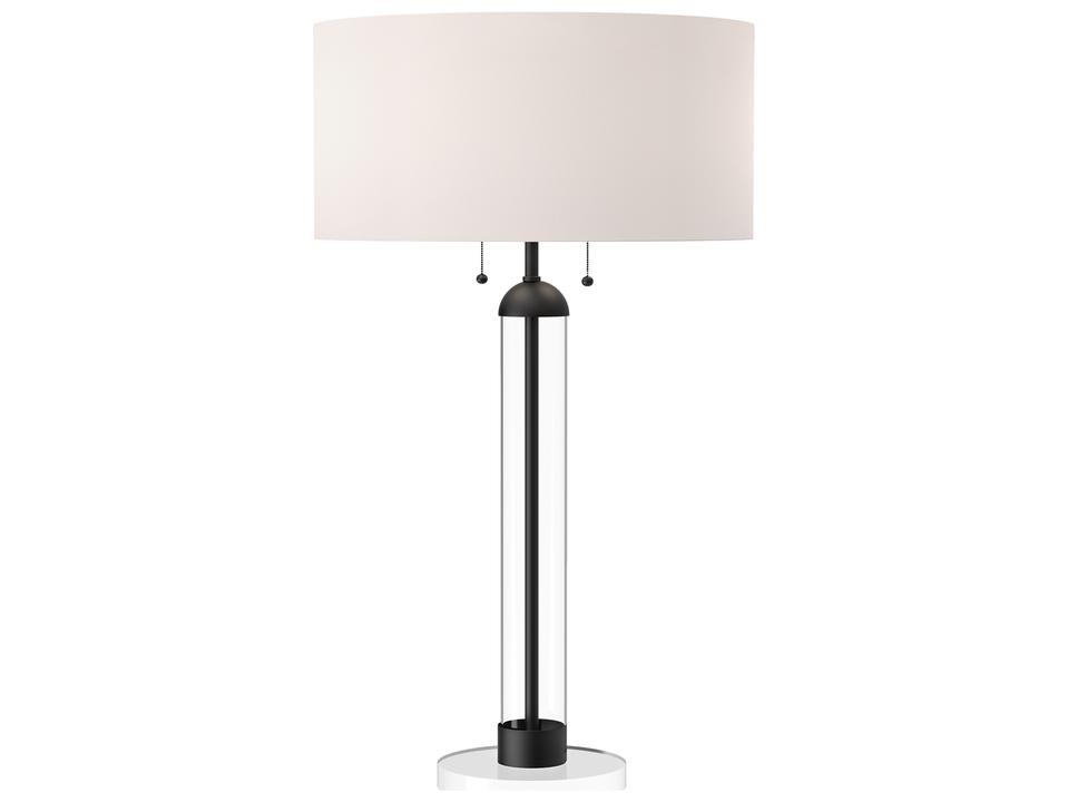 Sasha Table Lamp in Matte Black and White Linen
