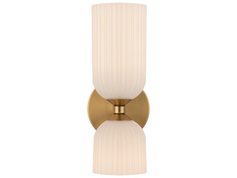 Bathroom Vanity Light Nelly 2-Light Brushed Gold Ribbed Opal Glass