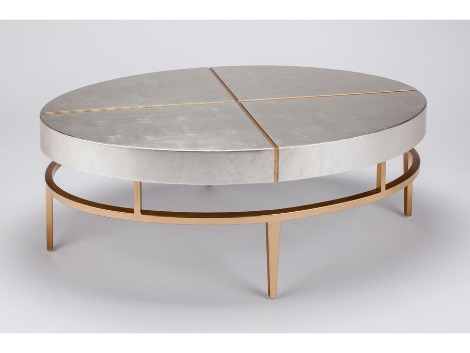 Oval Wood Silverleaf Gold Coffee Table with Protective Glass Top