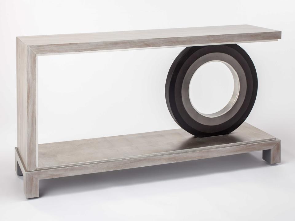 Rectangular Wood Washed Smokey Black Gray Console Table