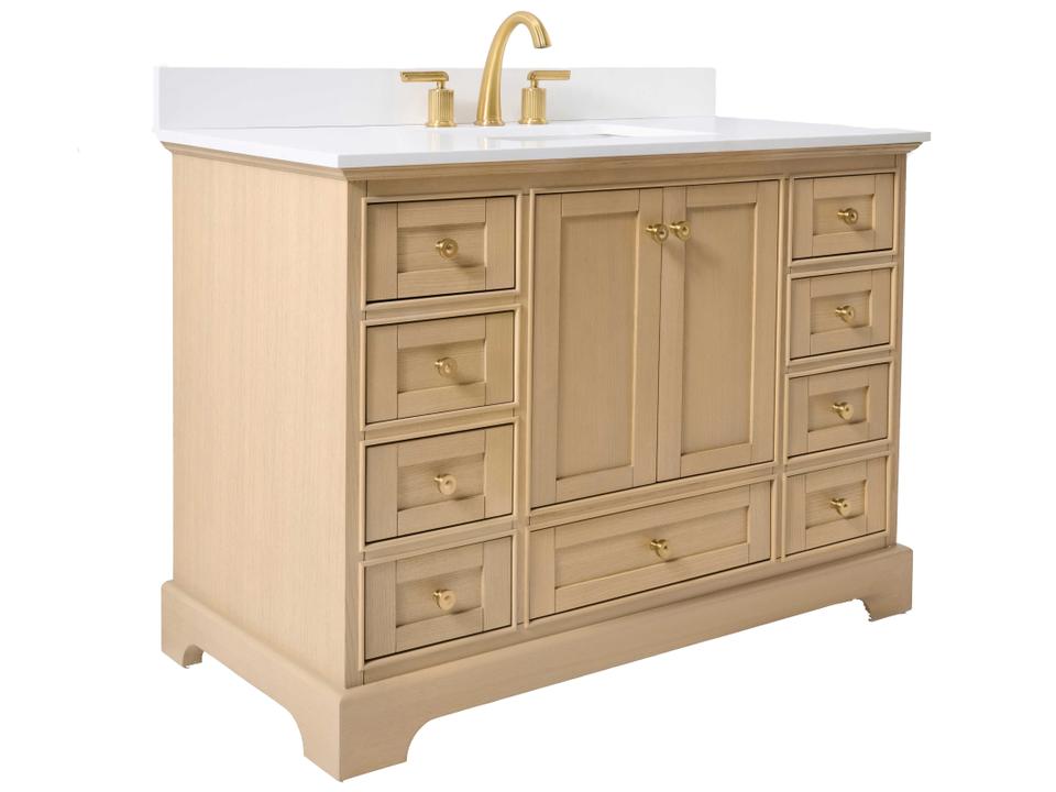 Audrey 48-Inch Oak Single Sink Bathroom Vanity with White Quartz Top