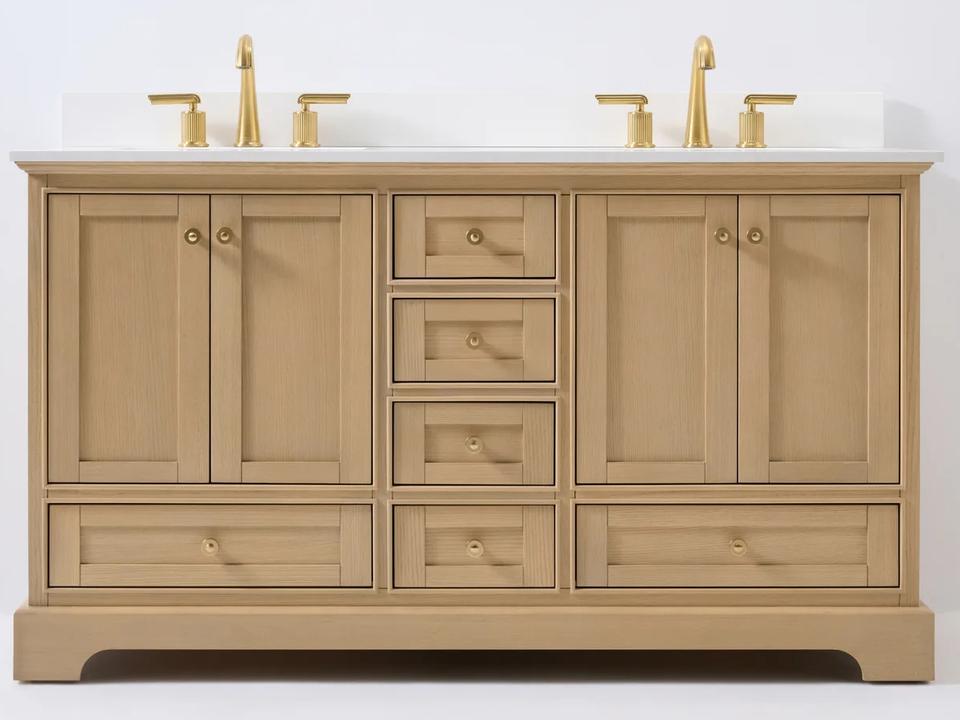 Audrey 60-Inch Freestanding Double Sink Bathroom Vanity in Oak Finish