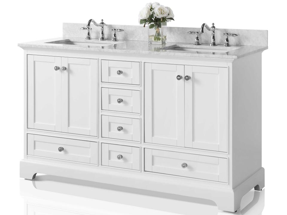 Audrey 60-Inch Double Sink Bathroom Vanity in White