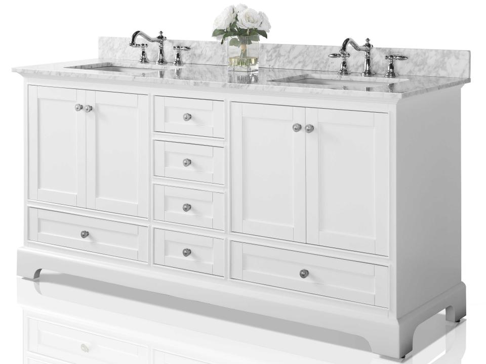 Audrey 66-Inch Double Sink Bathroom Vanity in White