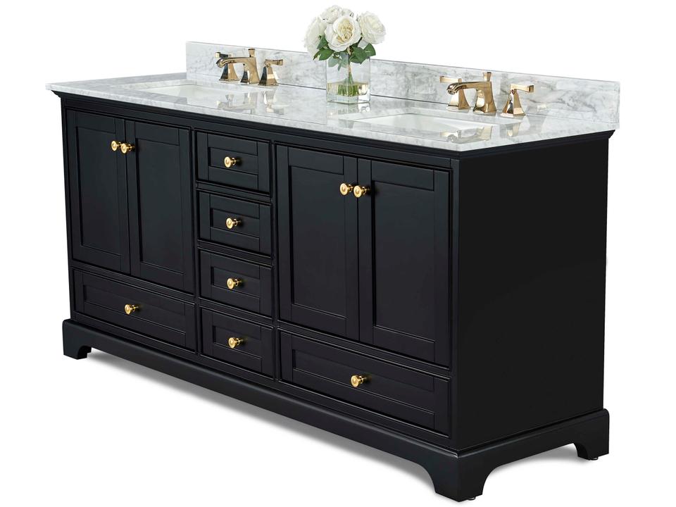 Audrey 4-Door 6-Drawer 72-Inch Double Bathroom Vanity in Black Onyx with Italian Carrara Marble Top