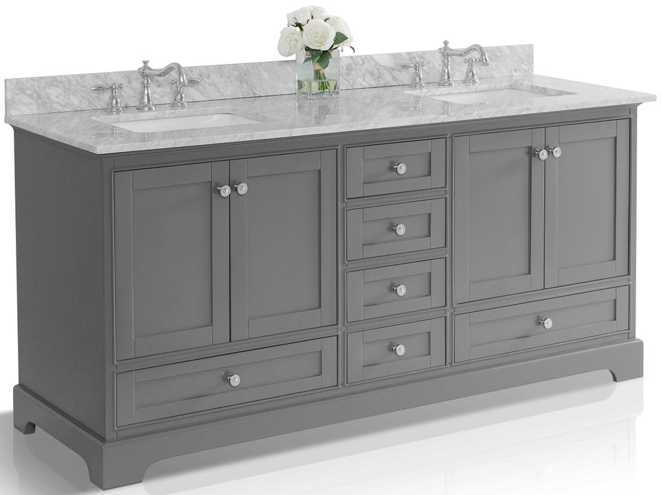 Audrey 72-Inch Double Basin Carrara Marble Bathroom Vanity Set in Sapphire Gray