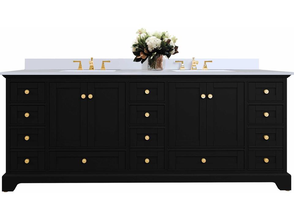Audrey 84-Inch Double Sink Bathroom Vanity in Black Onyx with Calacatta Quartz Top