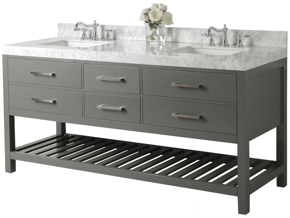 Elizabeth 72-Inch Double Sink Bathroom Vanity in Sapphire Gray with Carrara Marble Top
