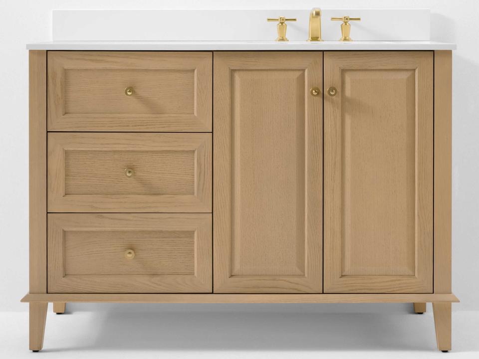 Hannah 42-Inch Single Sink American Oak Bathroom Vanity Set with White Quartz Top