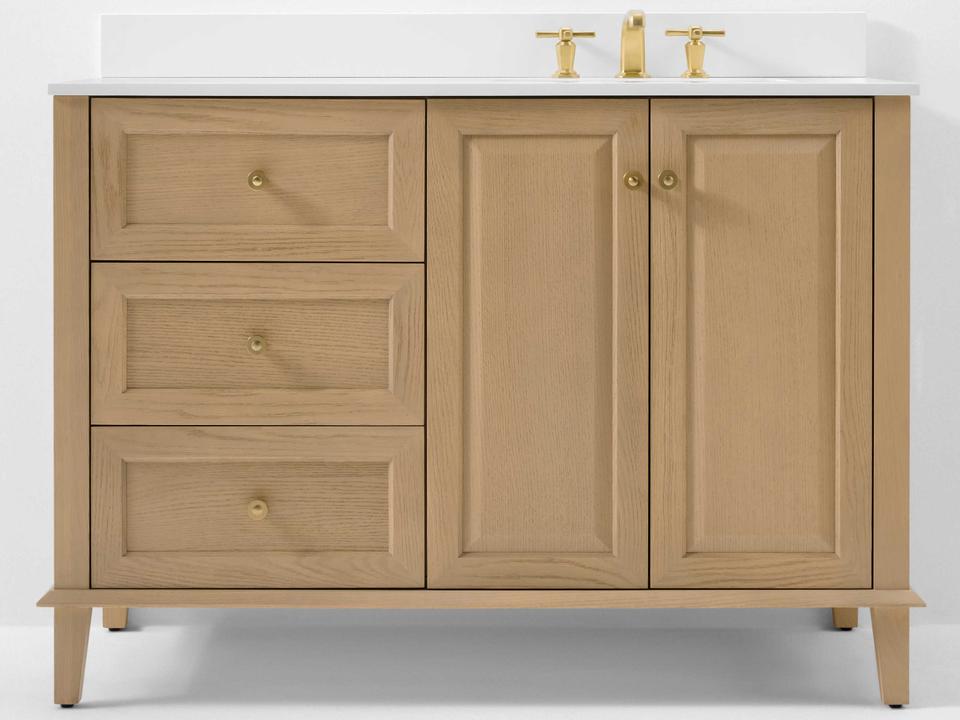 Hannah 48-Inch Oak Right Basin Bathroom Vanity with White Quartz Top