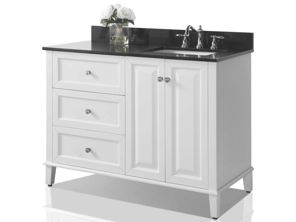Hannah 48 Inch Single Vanity with Black Granite Top White Cabinet