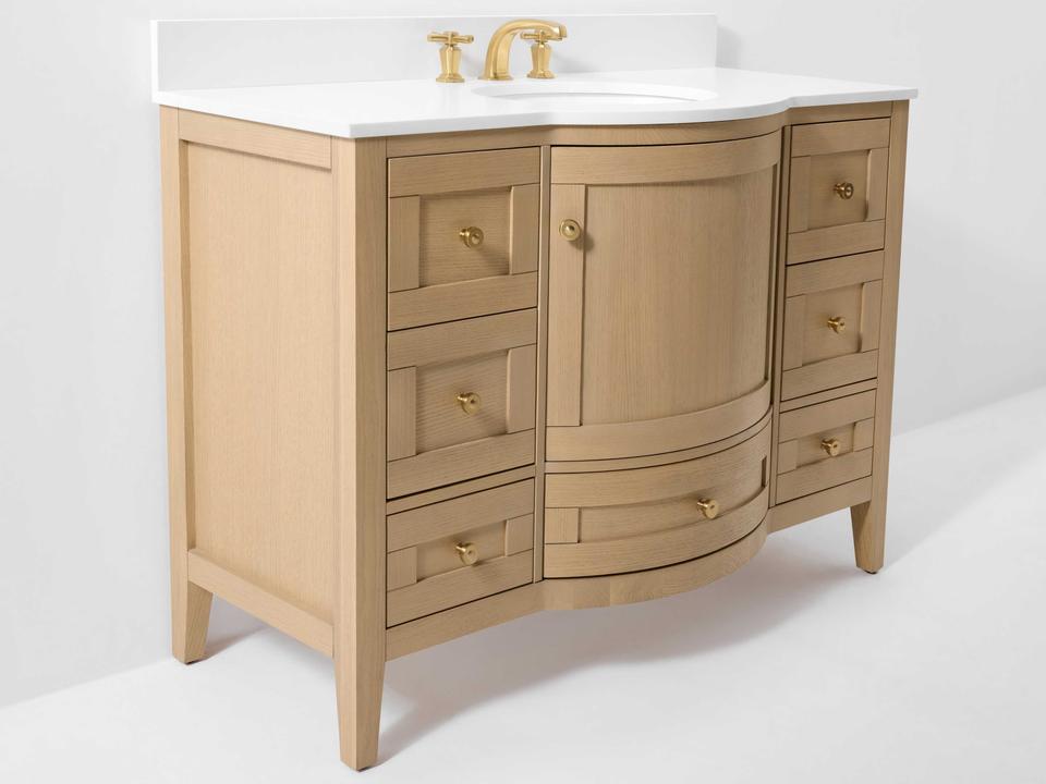 Lauren 42 Inch Single Sink Bathroom Vanity White Quartz Top Oak Finish