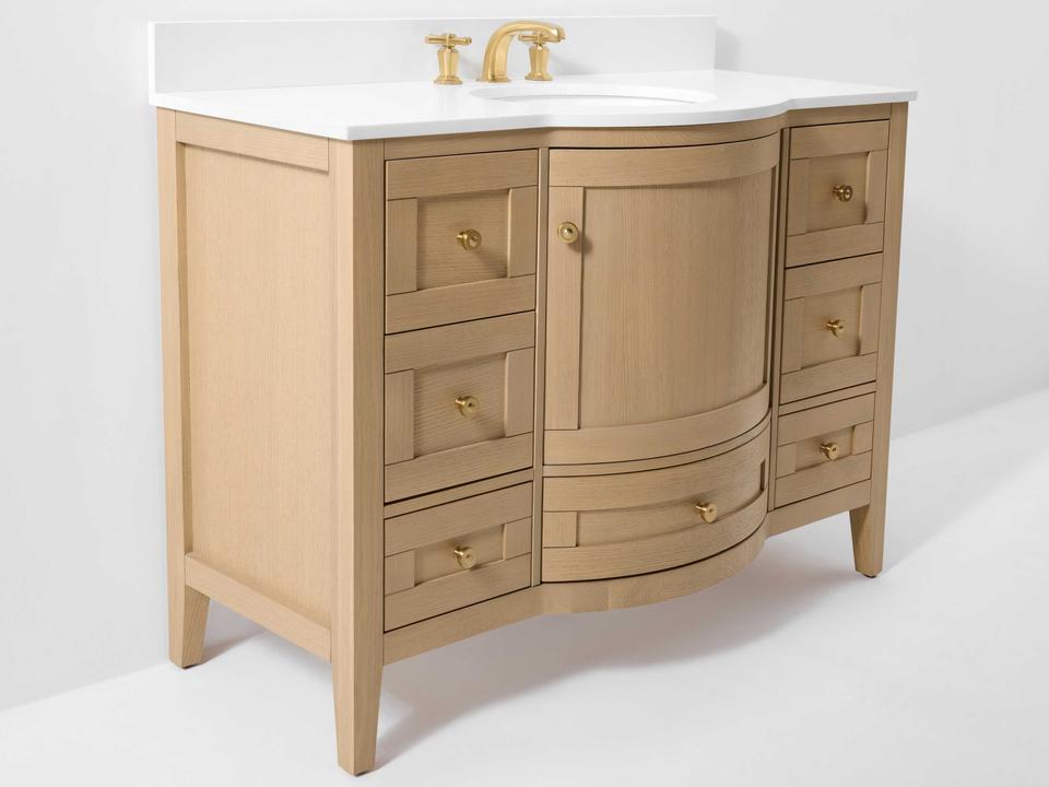 Lauren 48-Inch Single Bathroom Vanity in Oak with Alpine Quartz Top