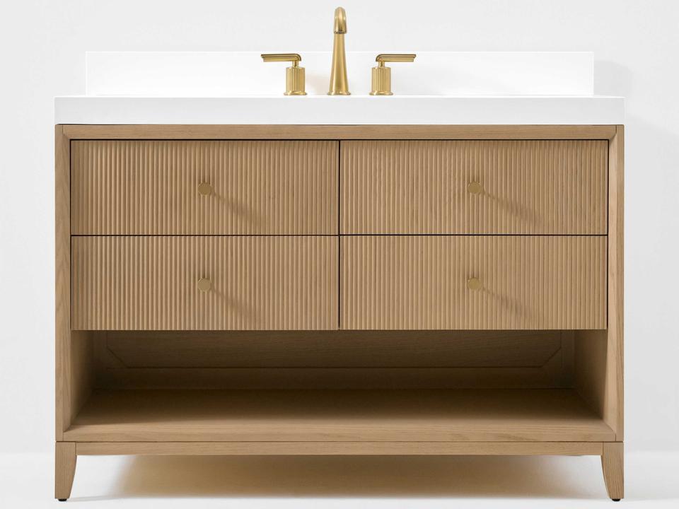 Momo 48-Inch Single Sink Bathroom Vanity in Oak with White Quartz Top