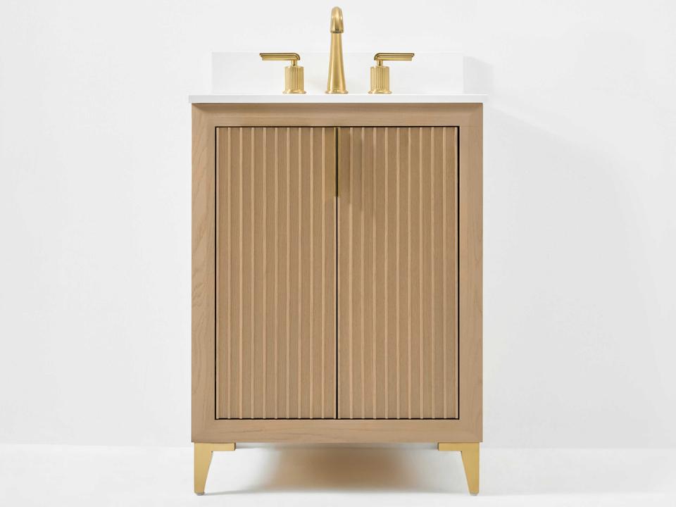 Turlington 24-Inch Oak Single Sink Freestanding Bathroom Vanity with White Quartz Top