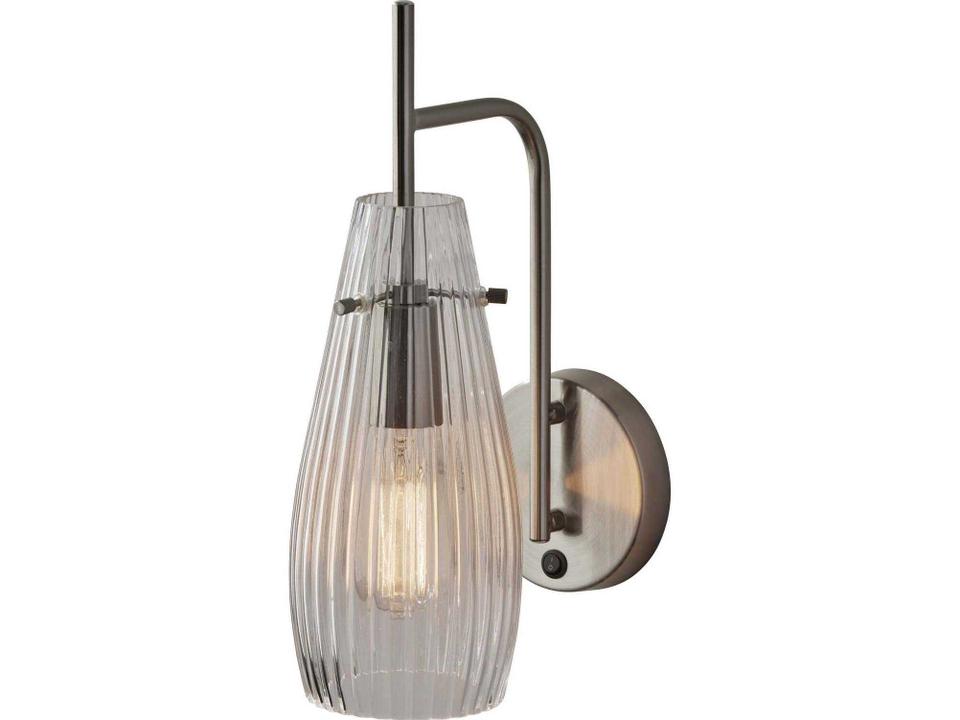 Layla 1-Light Wall Sconce in Brushed Steel with Clear Ribbed Glass