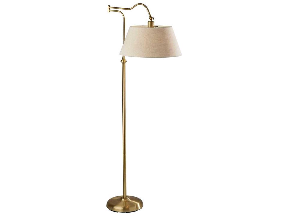Rodeo Adjustable Swing Arm Floor Lamp in Antique Brass with Cream Shade